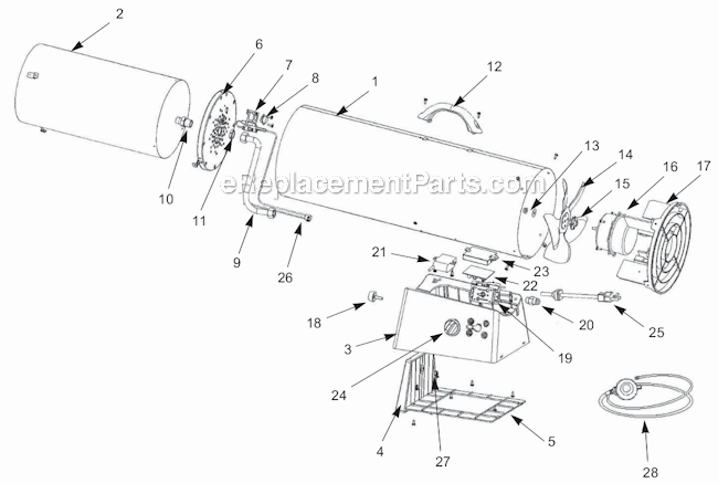 Page A Diagram and Parts List for HS100VGFA  Heat Stream Heater